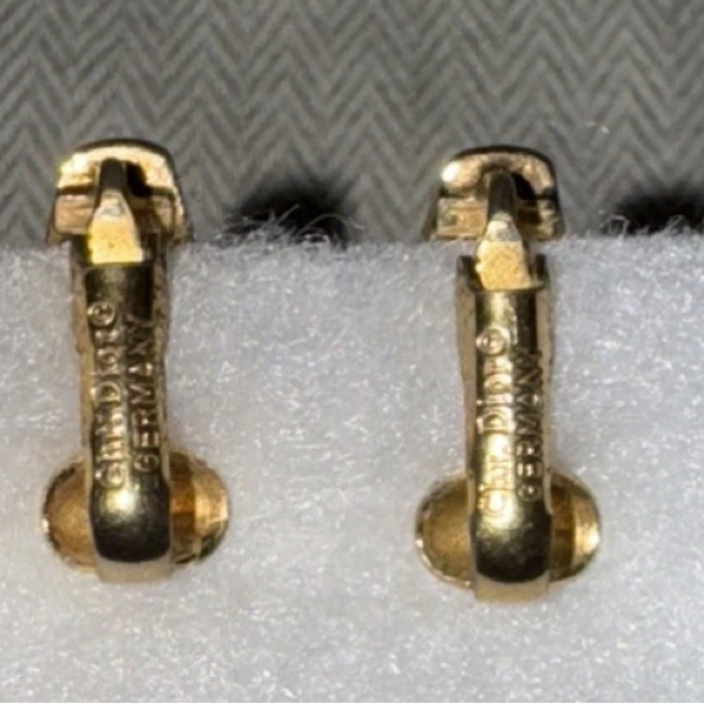 VINTAGE Christian Dior Gold Huggie Crystal Clip-on Earrings Authentic - Picture 3 of 5